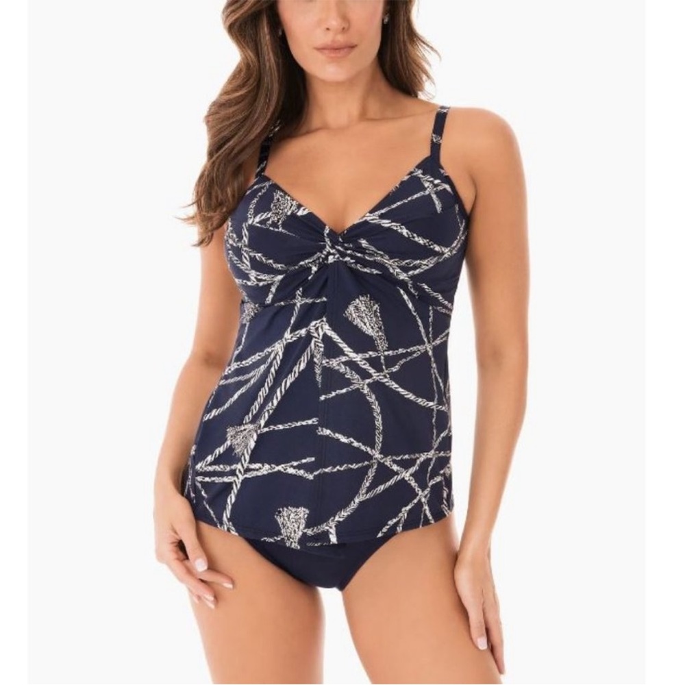 Miraclesuit Thoroughbred Love Knot Tankini Top in Midnight Blue SZ 8 EUC - Picture 1 of 6